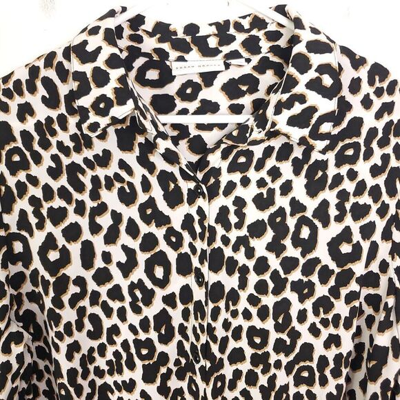 Susan Graver Top Womens 12 Button Down Tie Front Leopard Print Exotic Animal - Picture 3 of 10